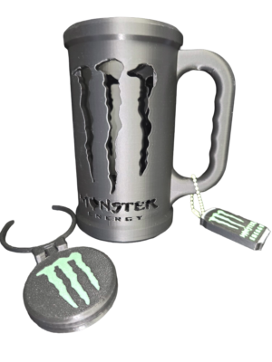 3D Printed Monster Style Can Holder Set – Includes Lid & Can Opener (Black)