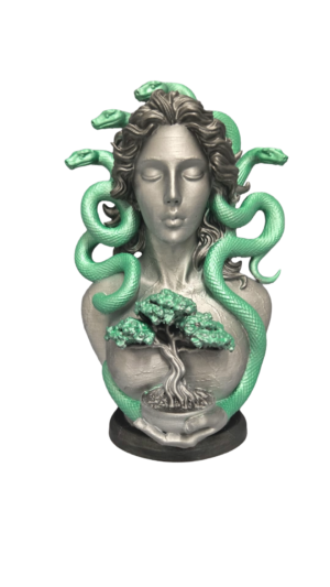 Serpent Goddess Bust with Bonsai – Hand Painted