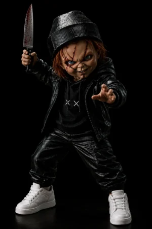 Chucky URBZ 3D printable STL model wearing streetwear and holding a knife