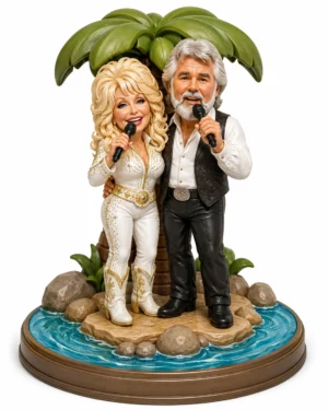 Dolly Parton and Kenny Rogers Islands in the Stream 3D printable STL model with tropical display base