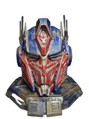 Optimus Prime Bust 3D printed in PLA+ and hand painted red, blue and metallic silver, approximately 25cm high