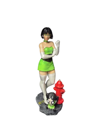 Buttercup from The Powerpuff Girls 3D printed PLA+ hand-painted figure in green outfit with fire hydrant and miniature character, approx. 30cm high
