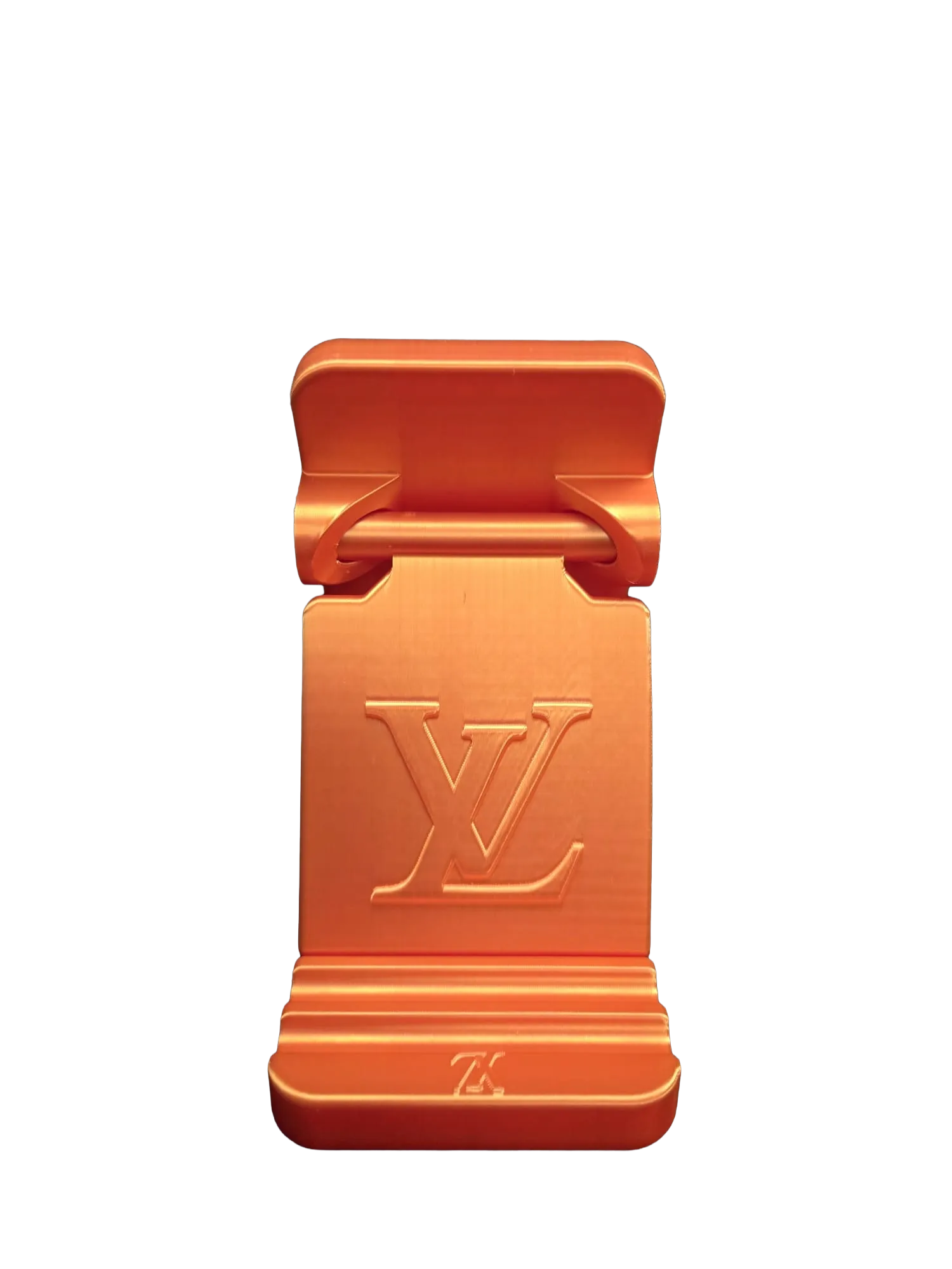 Designer Inspired Phone Holder – 3D Printed in Silk PLA+ (Orange) - Image 3