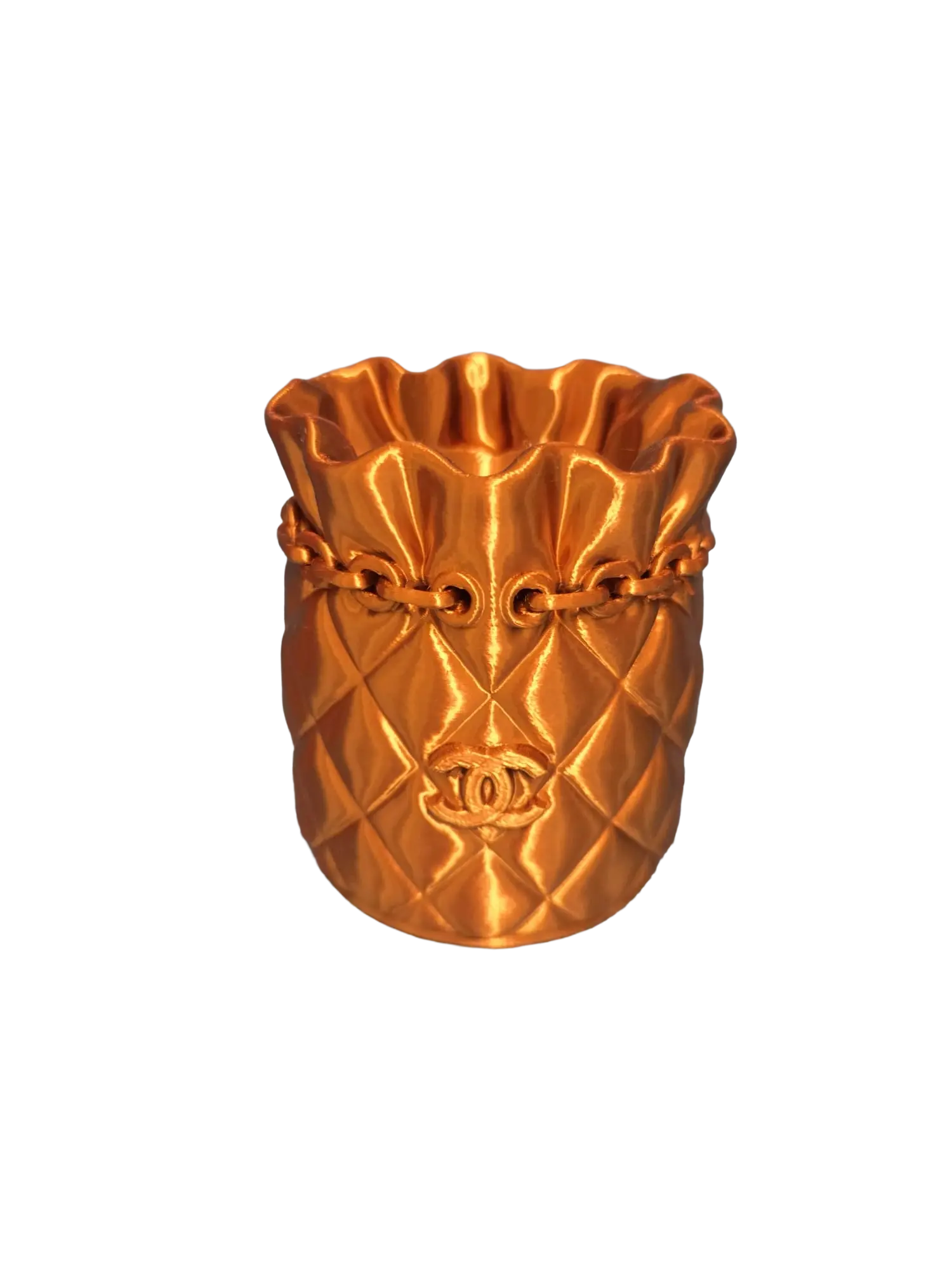 Designer-Inspired Quilted Brush & Pen Holder | Luxury Silk PLA+ 3D Printed Makeup Organiser & Desk Accessory (Copper)