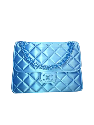 Designer-Inspired Quilted Handbag Vase – Luxury 3D Printed Home Décor (Blue)
