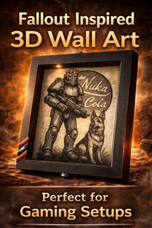 Fallout Inspired 3D Wall Art – Nuka Cola Soldier & Dog Frame (PLA+) – 21cm x 16cm