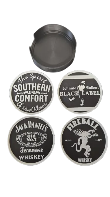 Premium Liquor Coaster Set (4 Pack) – 3D Printed PLA+ with Holder - Image 2