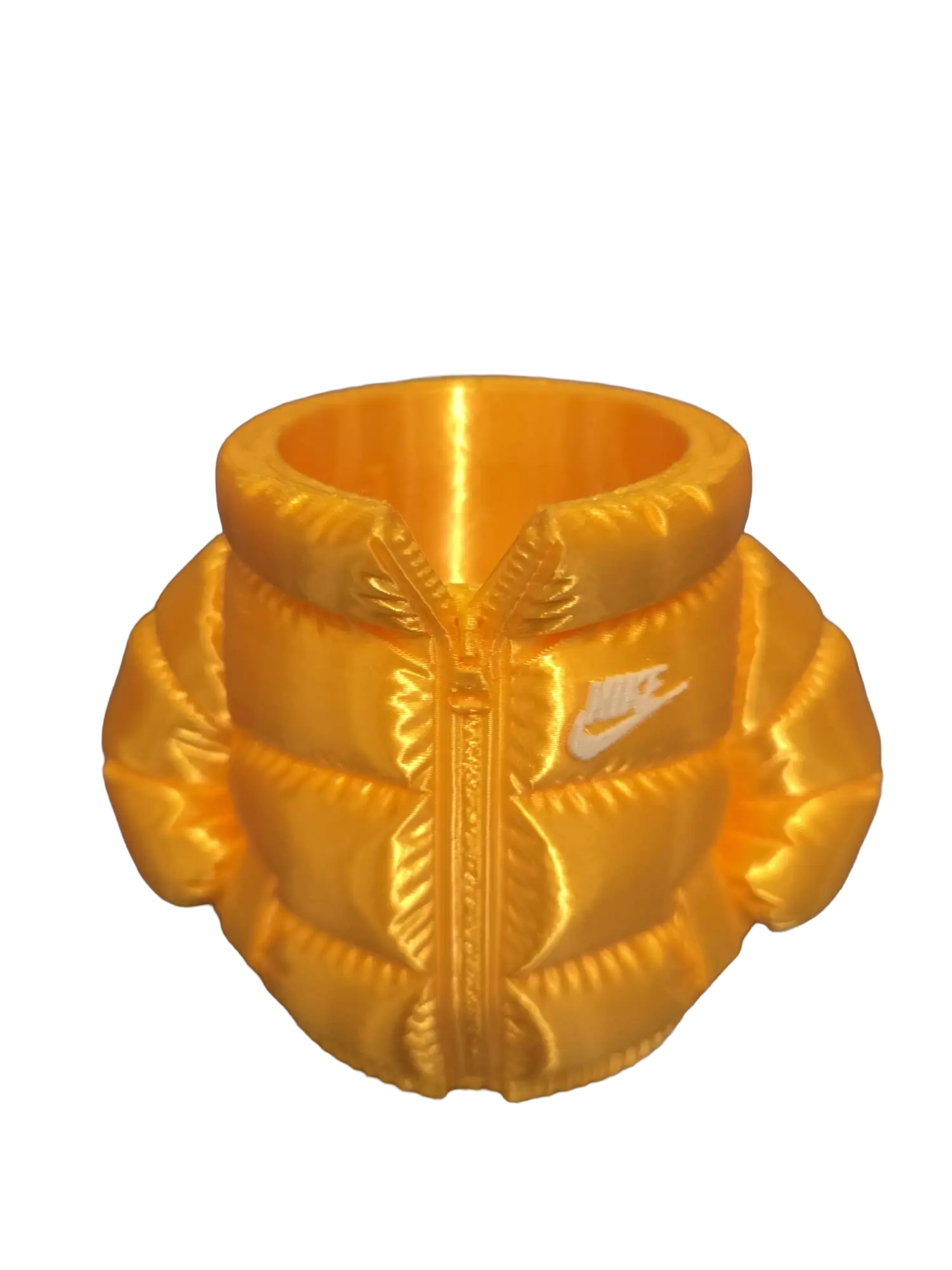 Puffer Jacket Pen & Brush Holder | Silk PLA+ 3D Printed Makeup Organiser & Desk Accessory | Unique Gift Idea (Gold/White)