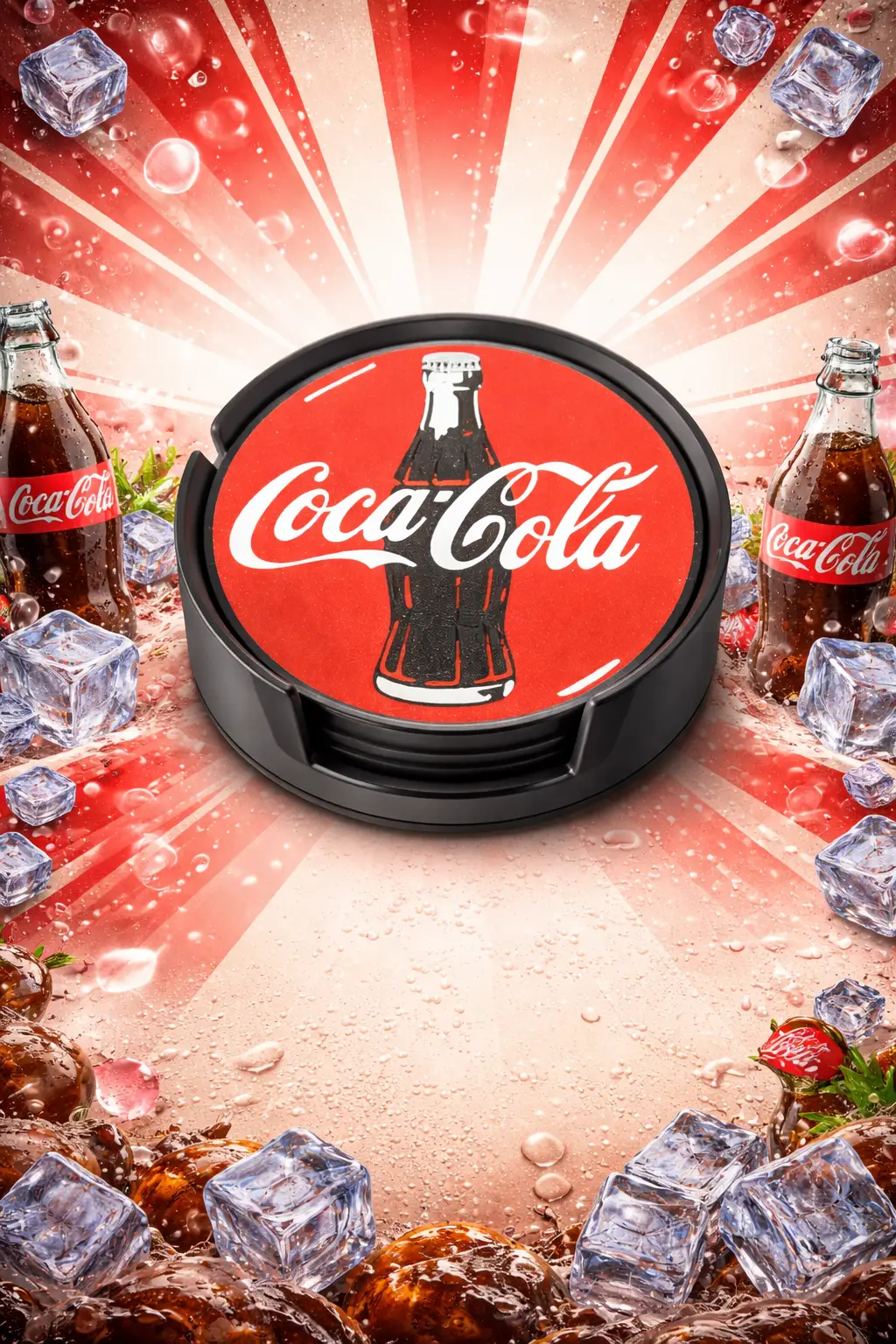 Retro Cola Coaster Set – 3D Printed PLA+ (4 Pack with Holder) - Image 2